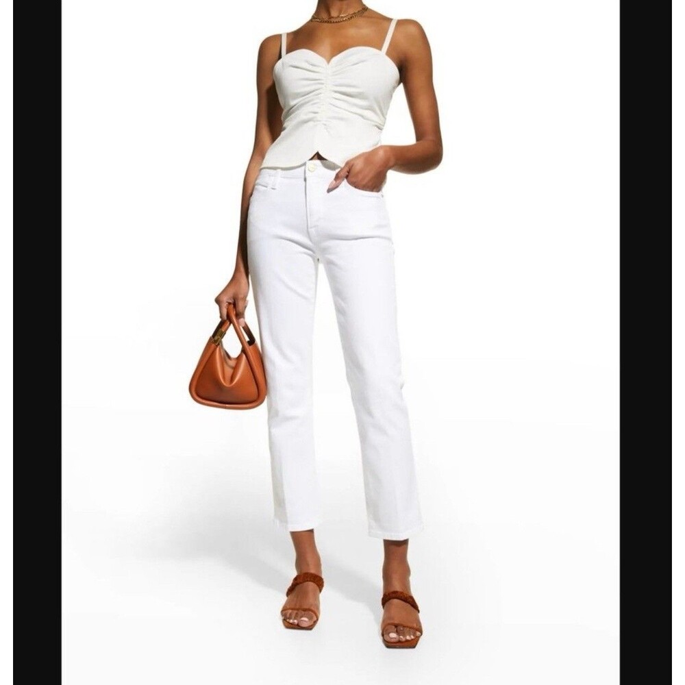 FRAME Le Sylvie Crop‎ Jeans Side Slit White Denim Size 28 Modern Basics